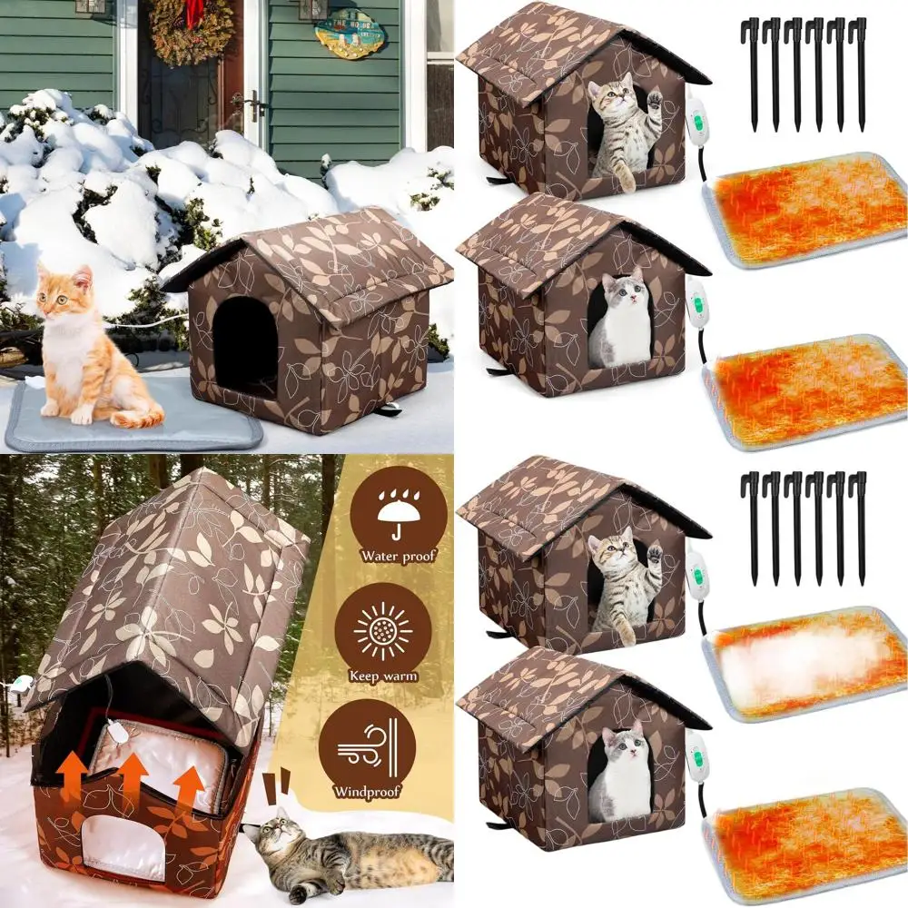 

Всепогодный уличный утепленный домик для бездомых кошек с подогревом, складной, с грелкой и колышками (в форме листа)