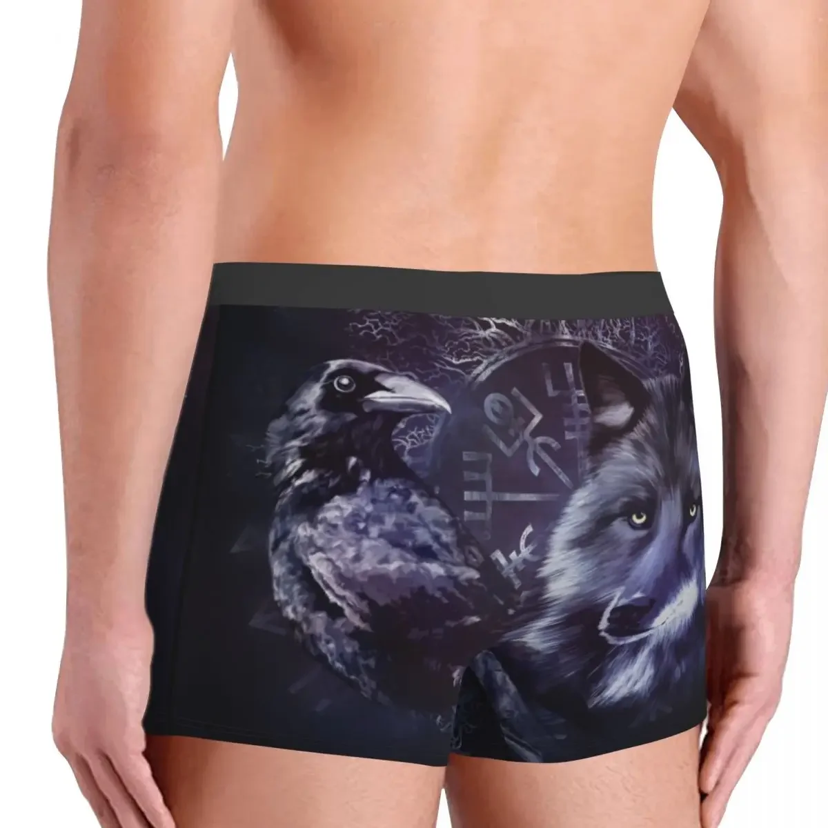 Cuecas boxer estampadas para homens, roupas íntimas, shorts, calcinhas, cuecas respiráveis, corvo e lobo, árvore da vida, calcinhas masculinas