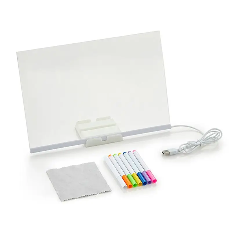 a24u-光るアクリル製メッセージボード。書き換え可能で、子供向けのdiy光るお絵かきボード。7色のペン付き。サイズ：15×15cm。