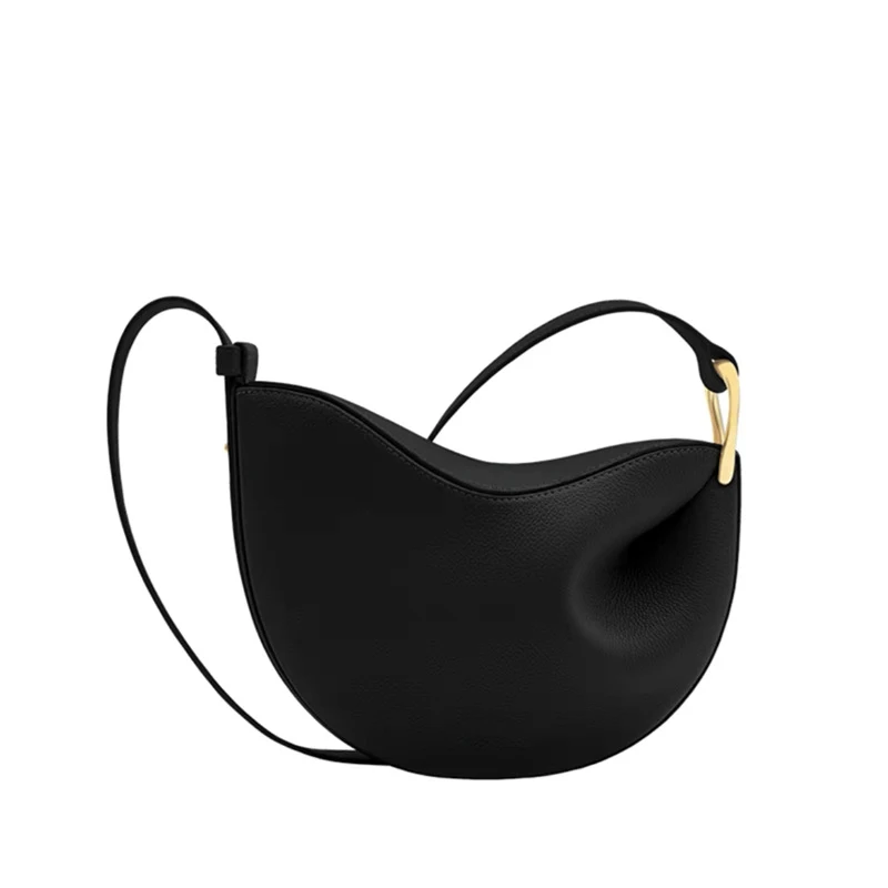 Donna-in Full Grained Cowhide Shoulder Bag Genuine Leather Crescent Crossbody Saddle Bag French Niche Fashion