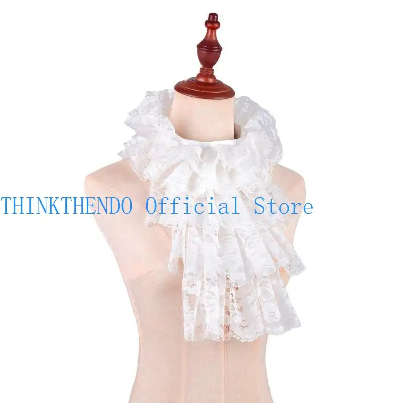

652F Ruffled Lace Jabot Collar with Multilayered for Masquerades Party Stage Performances Victorian Styles Costume Collar