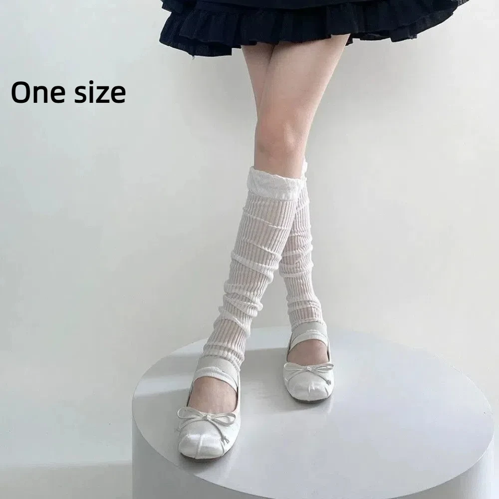 Модные милые балетные гольфы с оборками Y2k, тонкие длинные чулки, однотонные гетры, летние
