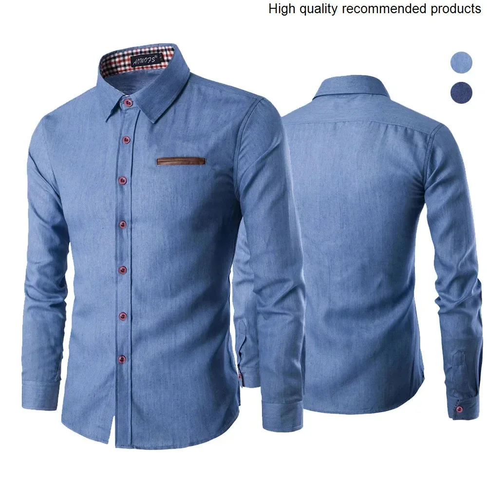 

for Spring Shirt Autumn Denim Men Long Sleeve Cowboy Shirts Turn-down Collar Cotton Urban Mens Shirts Casual Chemise Plus Size