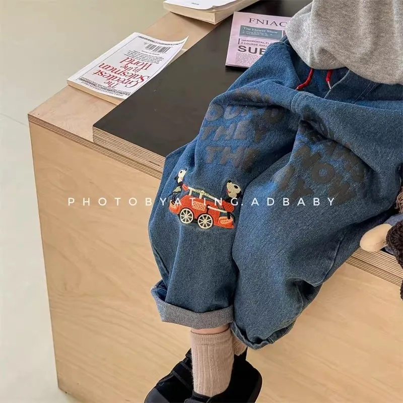 

Autumn Kids Boys' Jeans New Spring Children's Cartoon Printed Casual Long Pants 80-130cm