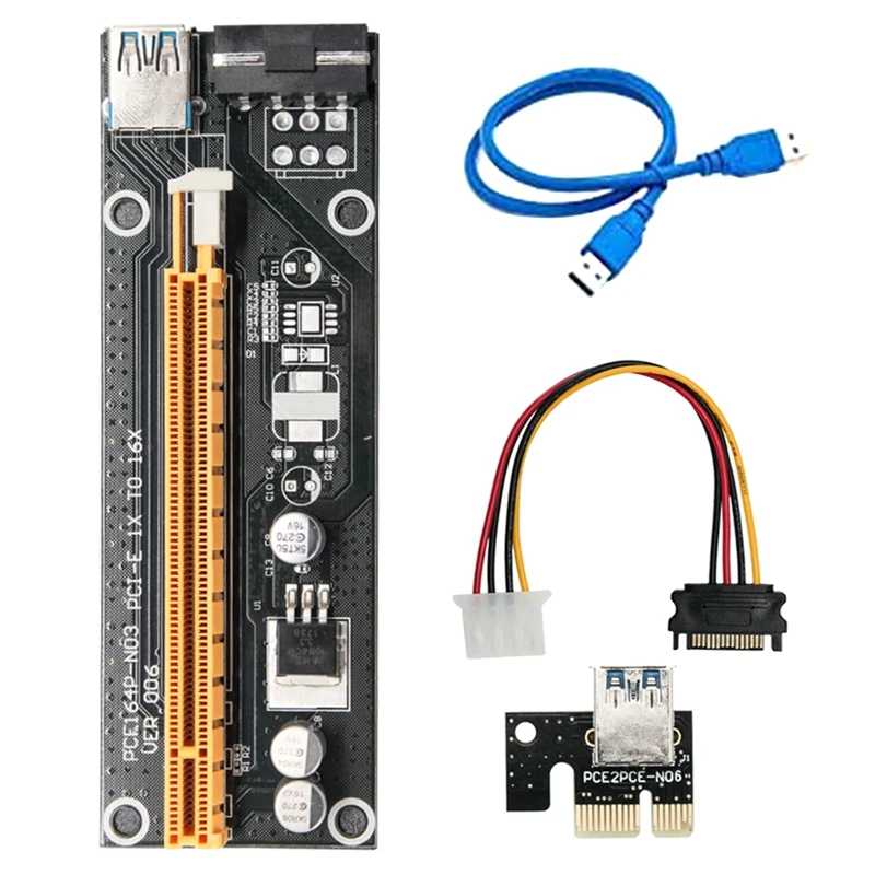 VER006 USB 3.0 Pci-E Riser Card PCI-E 1X To 16X 4Pin Image Extension Cable BTC/ETH Game Adapter Card Bitcoin Mining