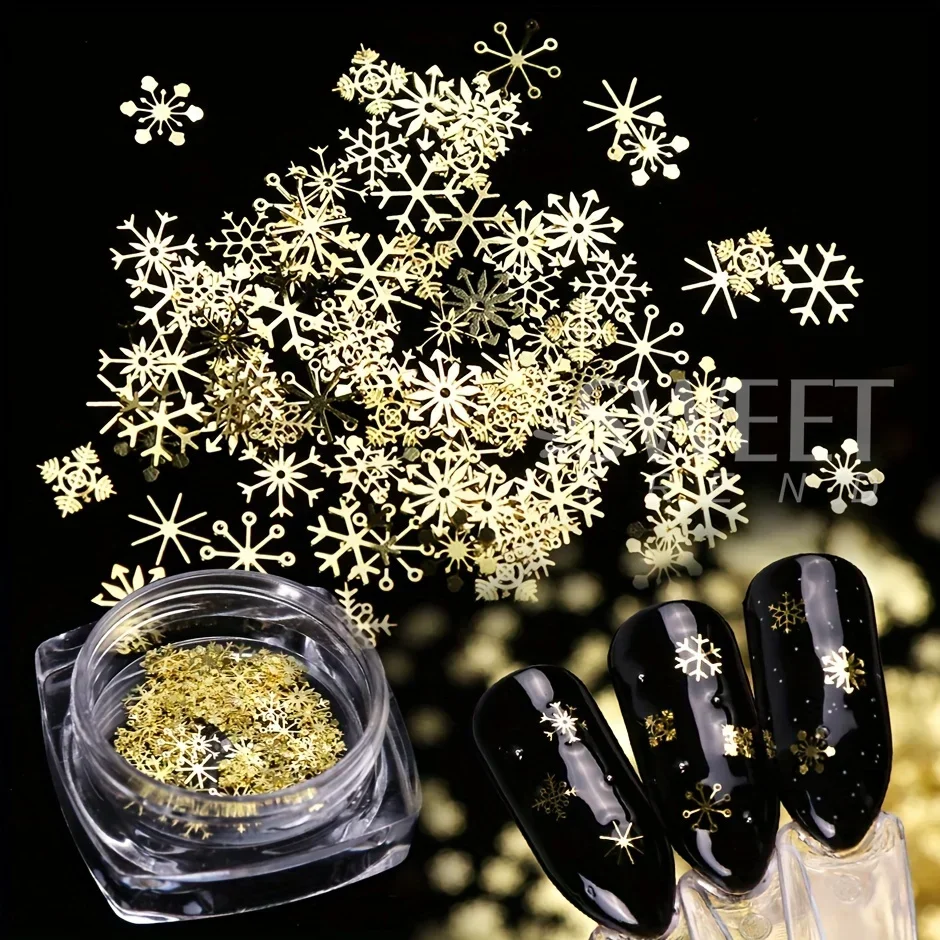 3D karácsonyi snowflakes Fém Köröm Brillíroz sequins mixed-design hollow-out Fehér Havazik flakes snowflakes Köröm charms accessor