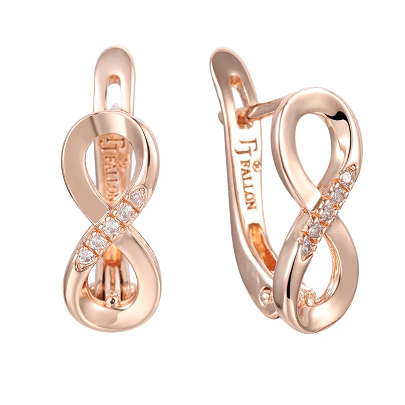 FJ Women 585 Rose Gold Color Letter Eight White Stone Drop Jewelry Earrings