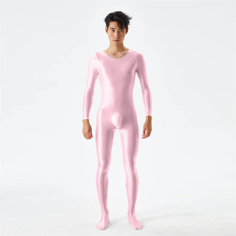 ผู้หญิงเซ็กซี่ PLUS ขนาด Full Body Elasitc บอดี้สูท SHEER ดูผ่านน้ํามันเงา Smooth Jumpsuit เซ็กซี่ Tights ซาติน Shaper Leotard