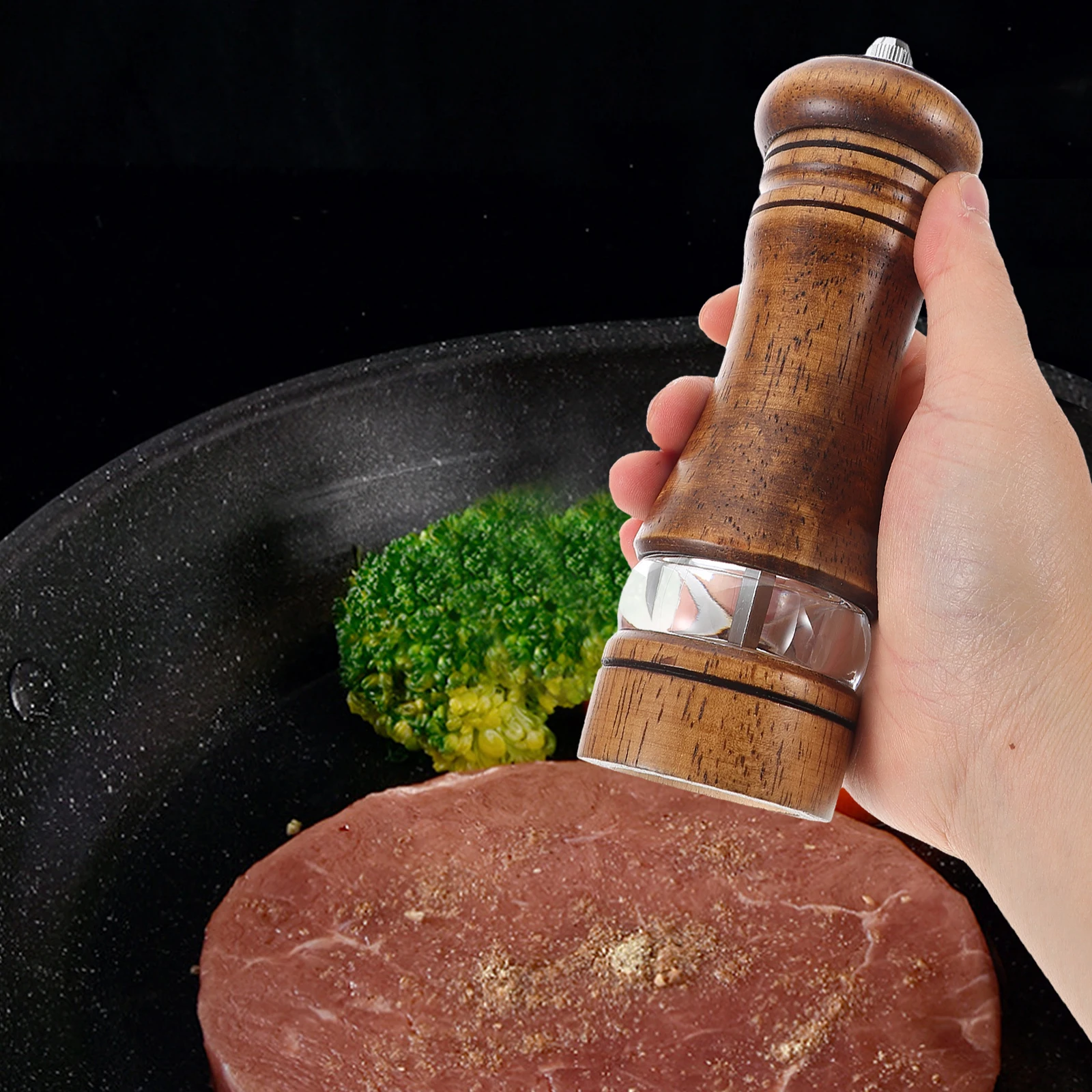 

Pepper Grinder Salt Shakers Manual Grinding Tool Large Capacity Ceramic Core Visible Window Reusable Kitchen Wooden Spice