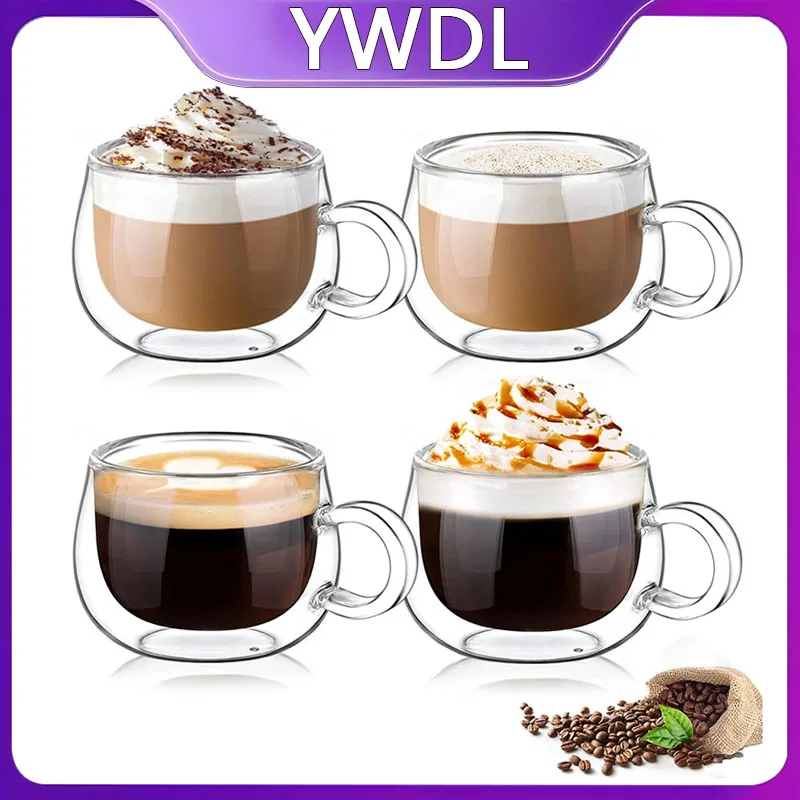 

100/200ml Double Walled Glass Coffee Cup Set Clear Espresso Cups With Handle Heat-resisting Glass Cup For Milk Latte Tea