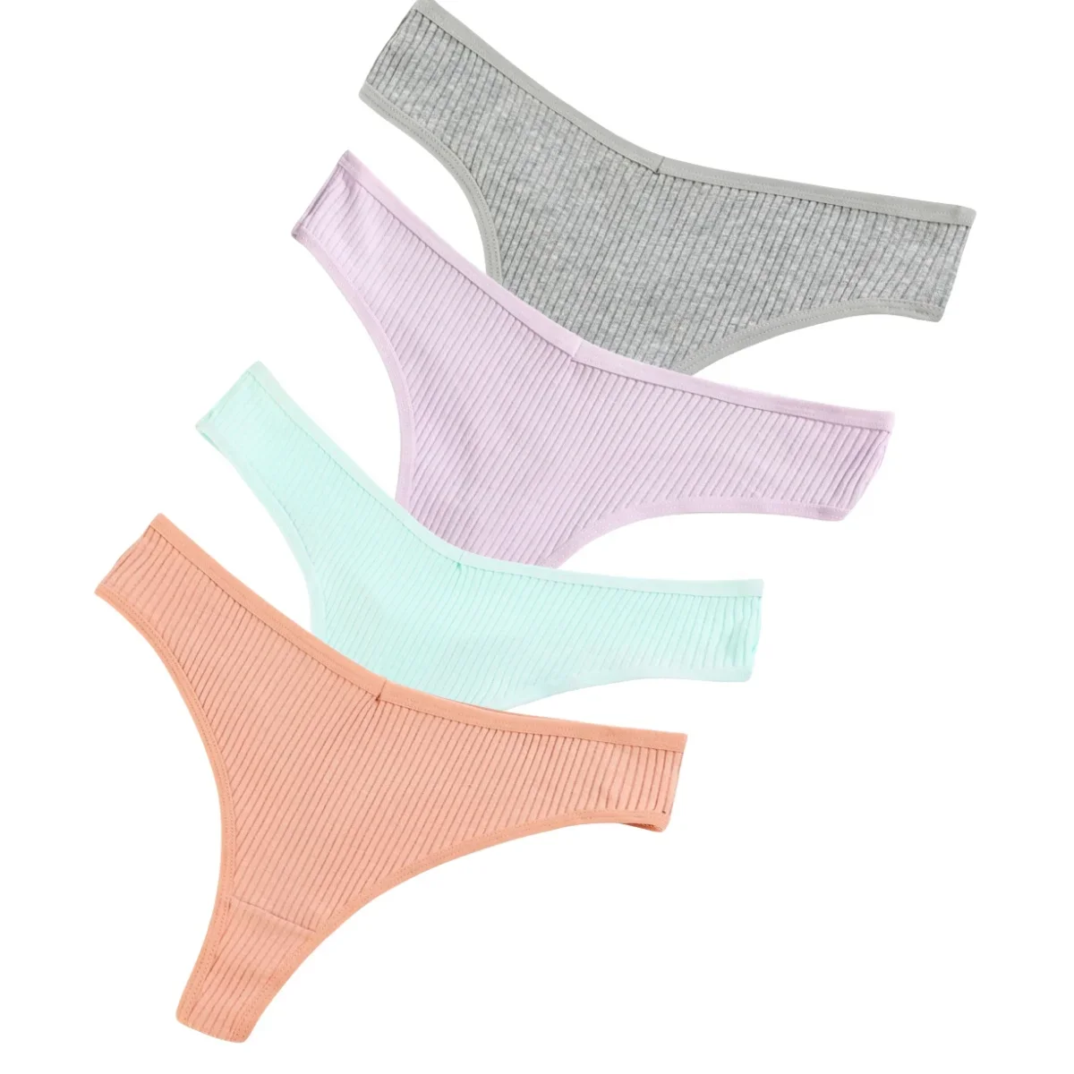 4Pcs/Set Women Cotton Panties Sexy V Waist Thongs M-XXL G-string Female Underpants Solid Color Comfortable Girls Lingerie