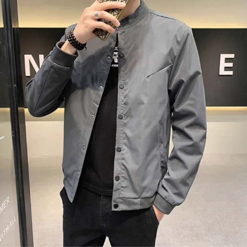 

Spring autumn coat Korean version of the trend fashion Europe and the United States simple handsome small stand-up collar jacket