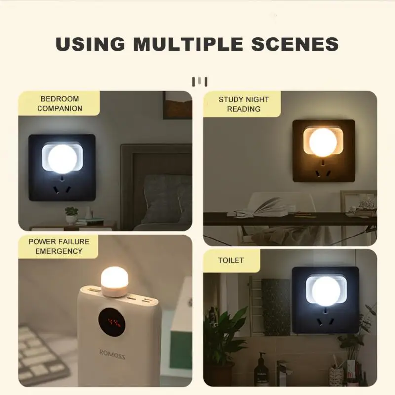 CoRui USB Night Light Mini LED Night Light Plug Lamp Power Bank Charging USB Book Lights Small Round Reading Eye Protection Lamp