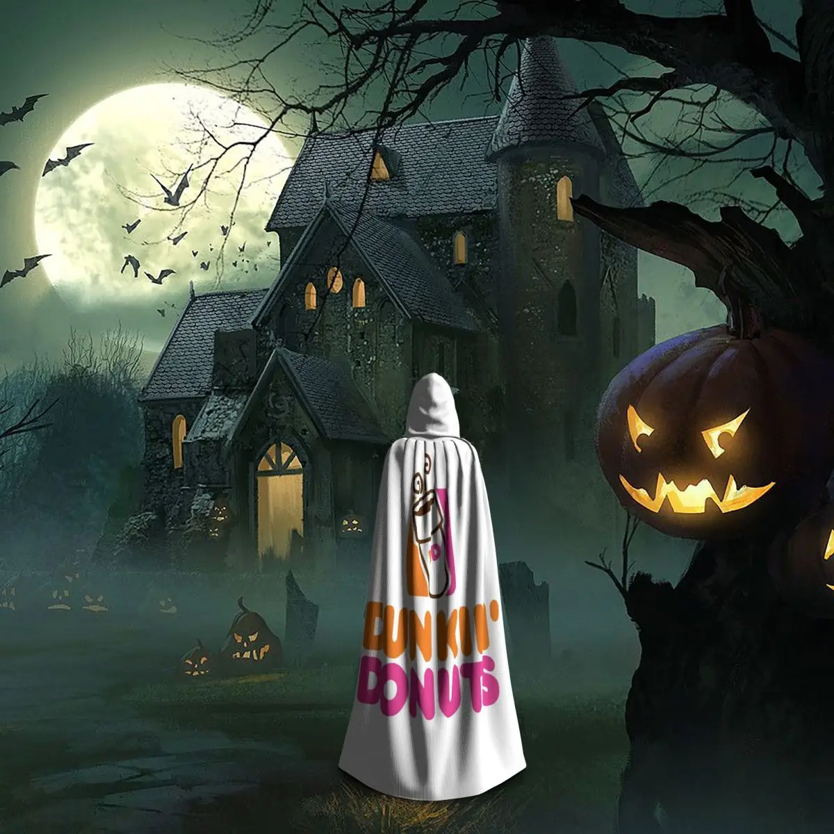 Dunkin Donuts Long Hooded Cloak Witch Medieval Costume Cosplay Cape HalloweenCoat Adult Unisex view 6