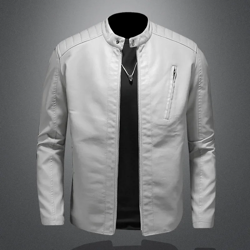 

Stand Collar Slim New Men Leather Jackets Size Plus Casual Jacket Fashion Motorcycle PU Zipper Basic Windproof Winter Coat