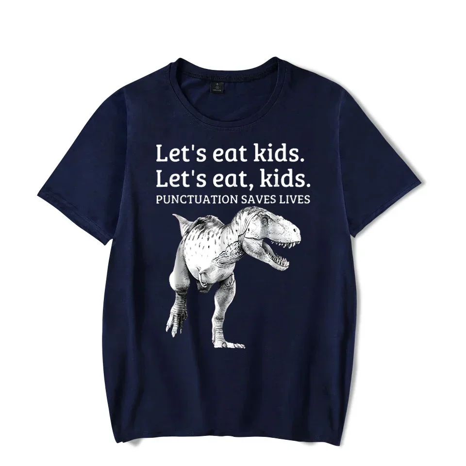 Let's Eat Kids Punctuation Saves Lives Grammar Men's T-shirts Hip Hop Streetwear Dinosaur Harujuku Shirt Camisetas Oversize Tees