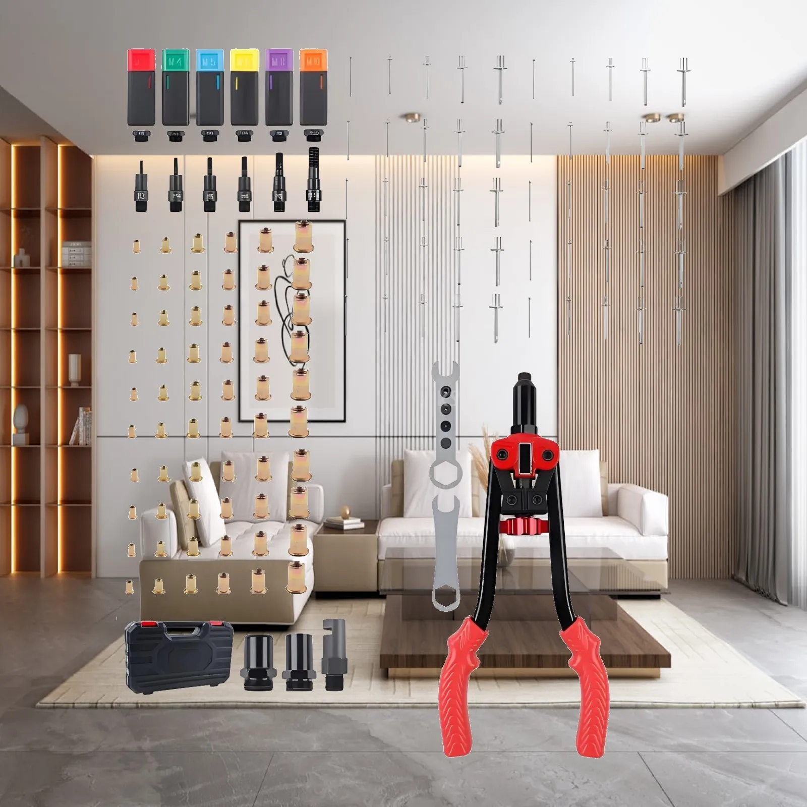 Professional Manual Rivet Puller Two in One Hand Tool with Wrenches and Molded Case for DIY Fastening Tasks and General