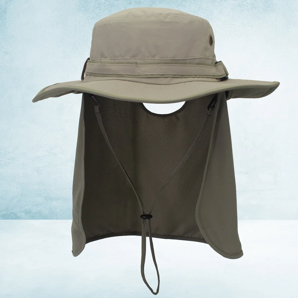 

Sun Protection Fisherman Hat Light Grey Green Shawl Wide Brim Uv Blocking Neck Flap Outdoor Bucket Hat For Fishing Hiking