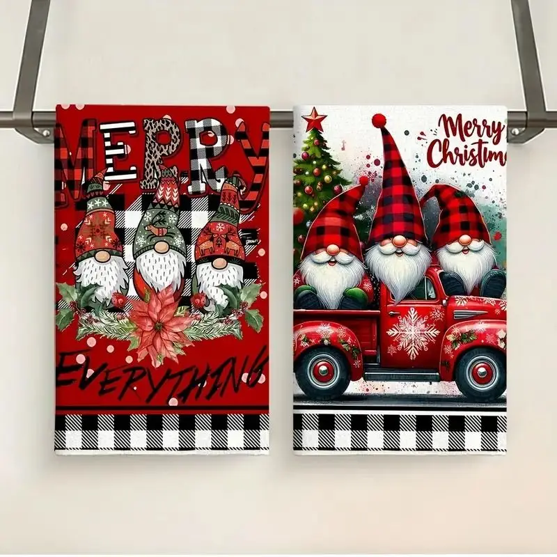 Different Christmas towels, hand towels, and cloths decorated with pink and silver patterns, creating a festive atmosphere, ae