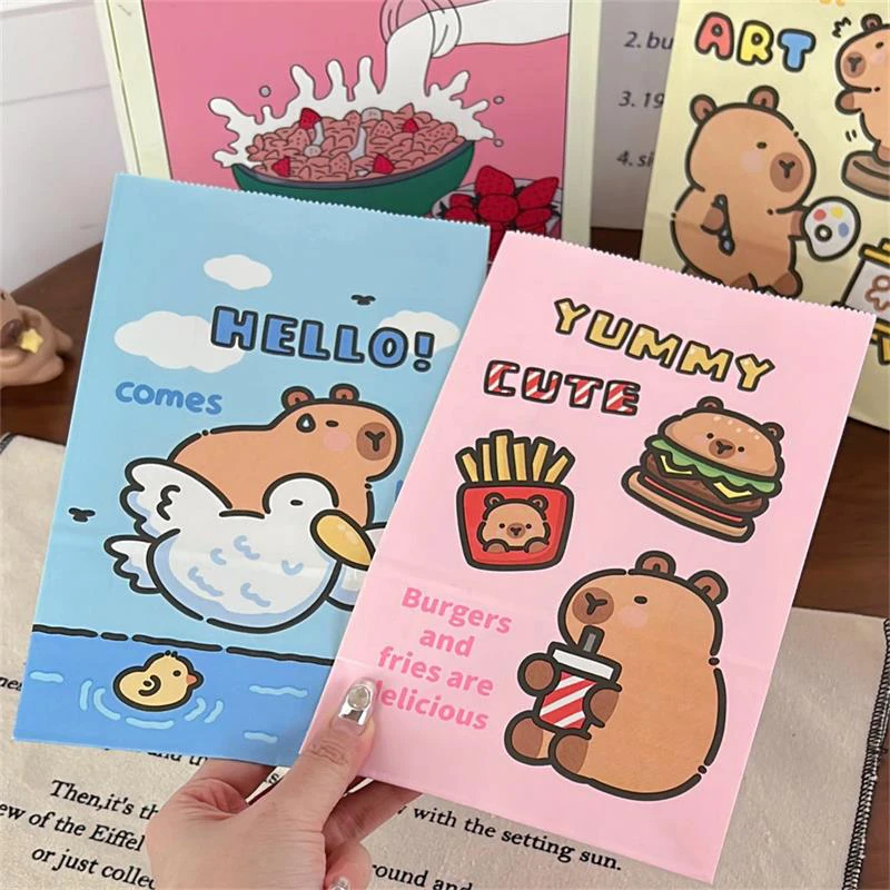 Cartoon Capybara Gift Wrapping Bag Kraft Paper Bag Cute Food Cookie Packaging Bag Bread Snacks Baking Takeaway Bags Storage Bags