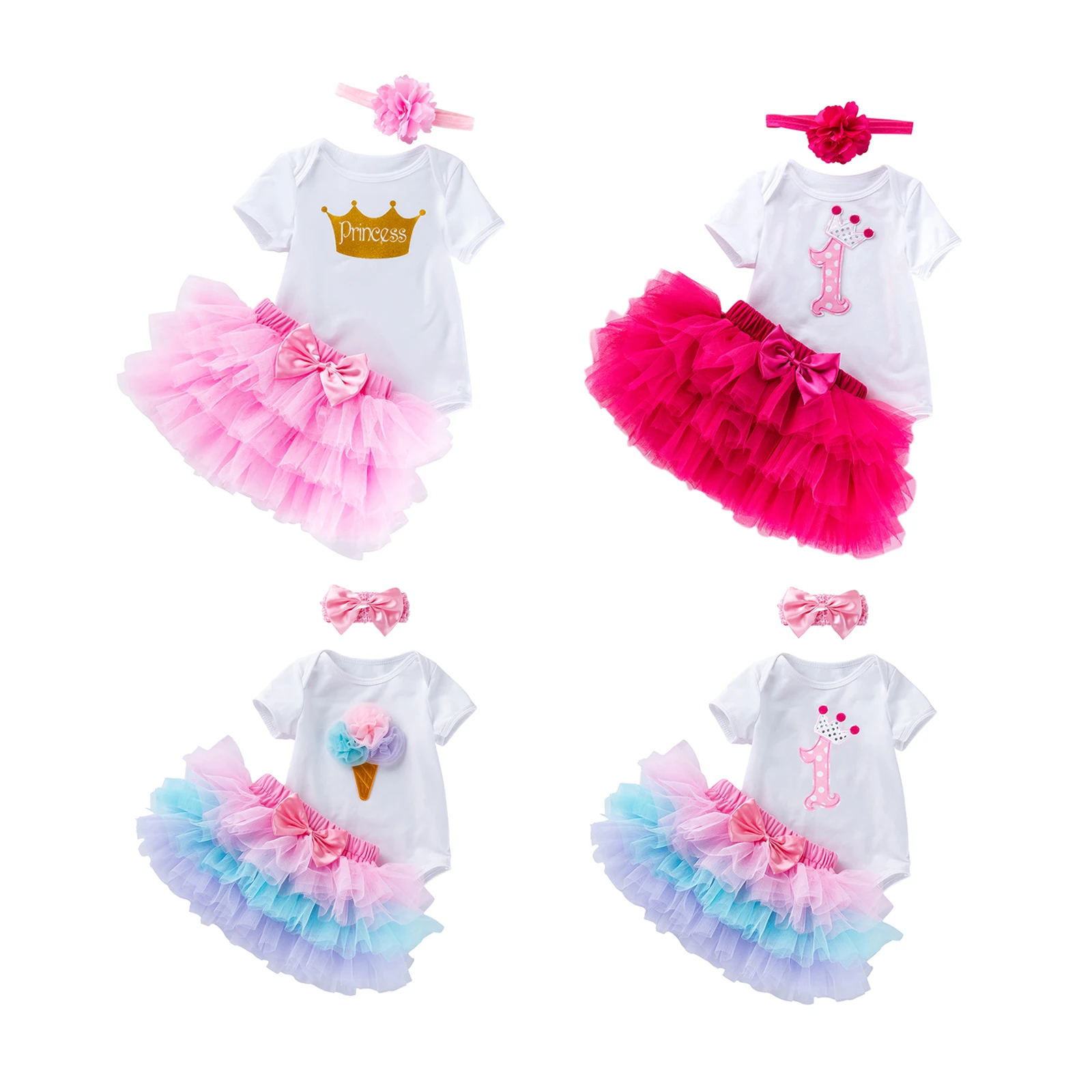 Tutu Baby Birthday Set Short Sleeve Romper Pettiskirt Girls 3 Pcs Clothing Sets New Summer Style