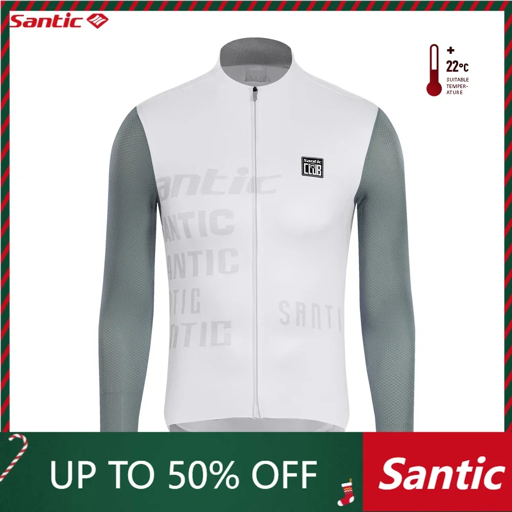 Santic Men Cycling Jersey New Summer Cycling Long Sleeve Bike Jersey Thin Long Sleeve Cycling Top Reflective Quick Dry WM3C01167