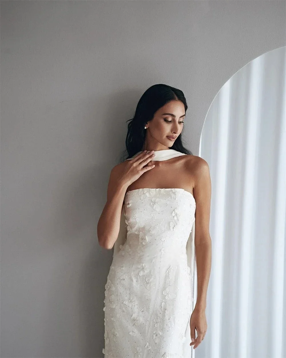 JDY Abito da festa aderente senza spalline personalizzato elegante di alta qualità - Abito da sera con gonna con paillettes/paillettes con perline floreali فستان ل