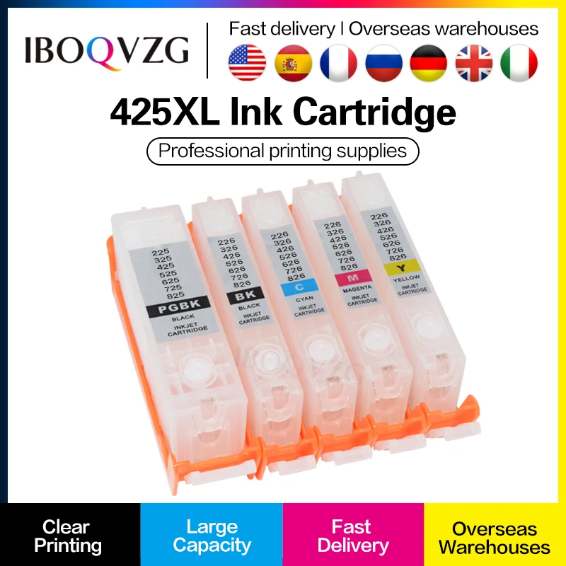 IBOQVZG PGI425 CLI426 Ink Cartridge With ARC Chip 425 426 cartridg For Canon MG5240 MG5140 MG5340 IP4840 4940 MX884 Printer