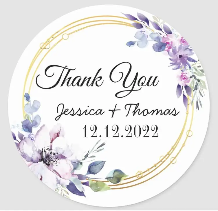 Gepersonaliseerde Gouden Cirkel Bloem Bruiloft Aangepaste Naam Tekst Verjaardag Baby Shower Partij Doop Gender Openbaarmaking Sticker
