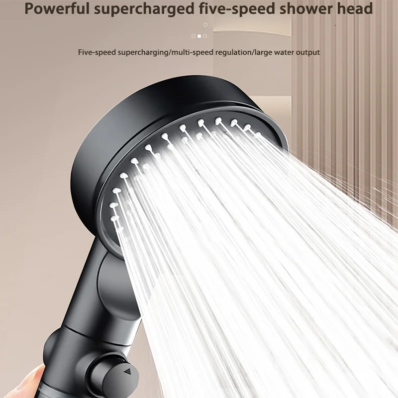 High Pressure Shower Head 5Modes Adjustable Showerheads With Filter Water Saving One-Key Stop Spray Nozzle Household Bathroom