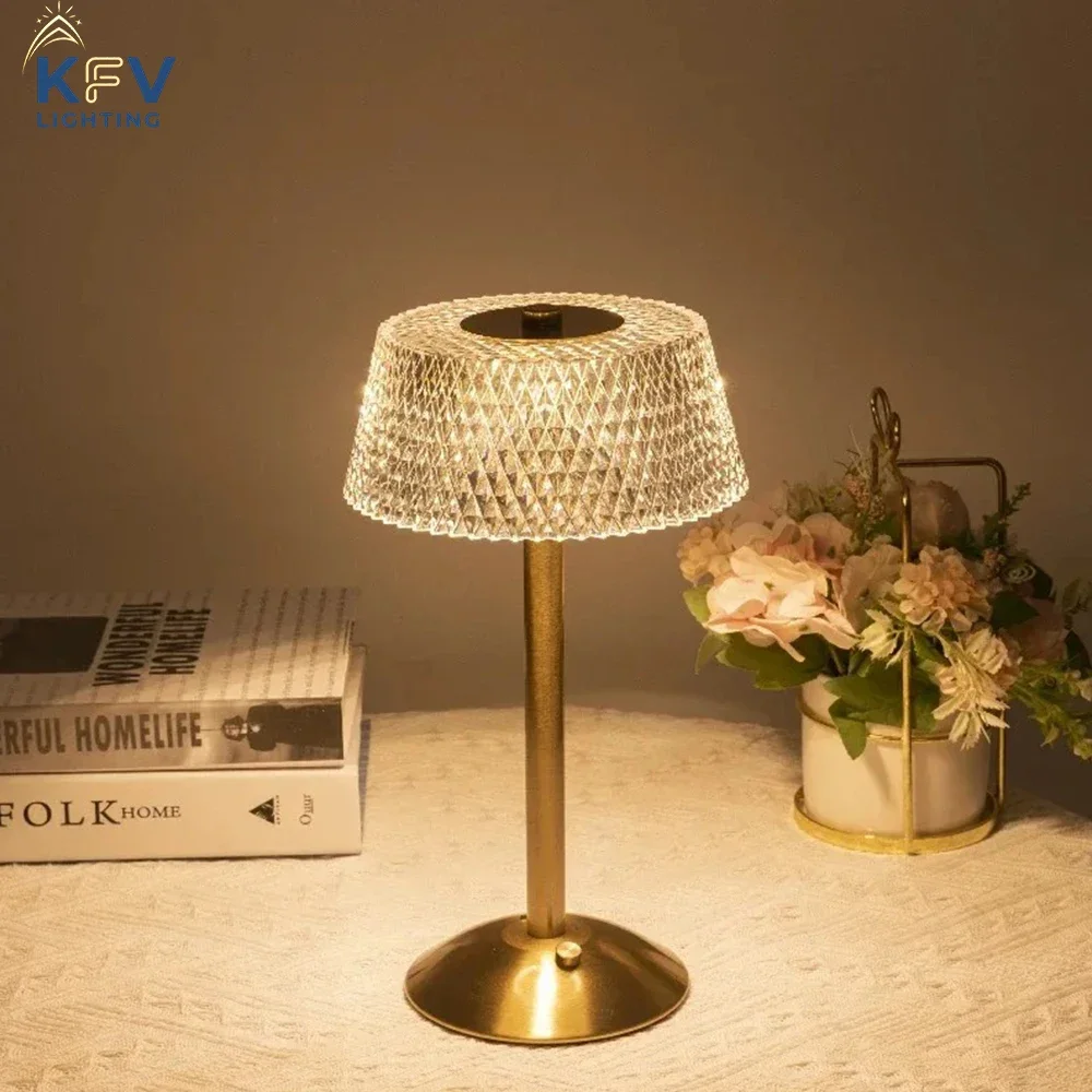 KFV LED Retro Tischlampe USB Wiederaufladbare Leuchte Kaffeebar Touch Dimmbare Kristall-Schreibtischlampe Schlafzimmer-Deko Vintage Tischlampen