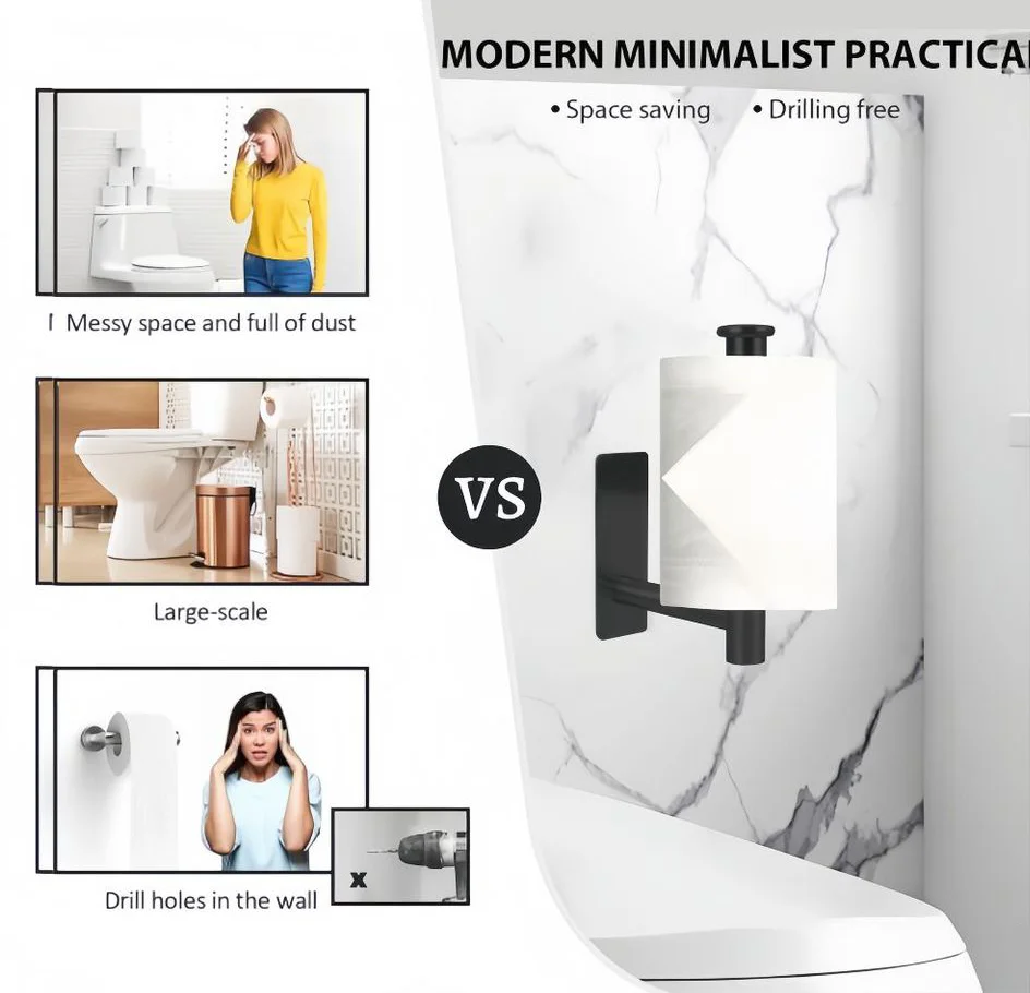 1Pc 304 Stainless Steel Perforated Paper Towel Roll Dispenser for Bathroom, Self-Adhesive Toilet Paper Holder - Image 5