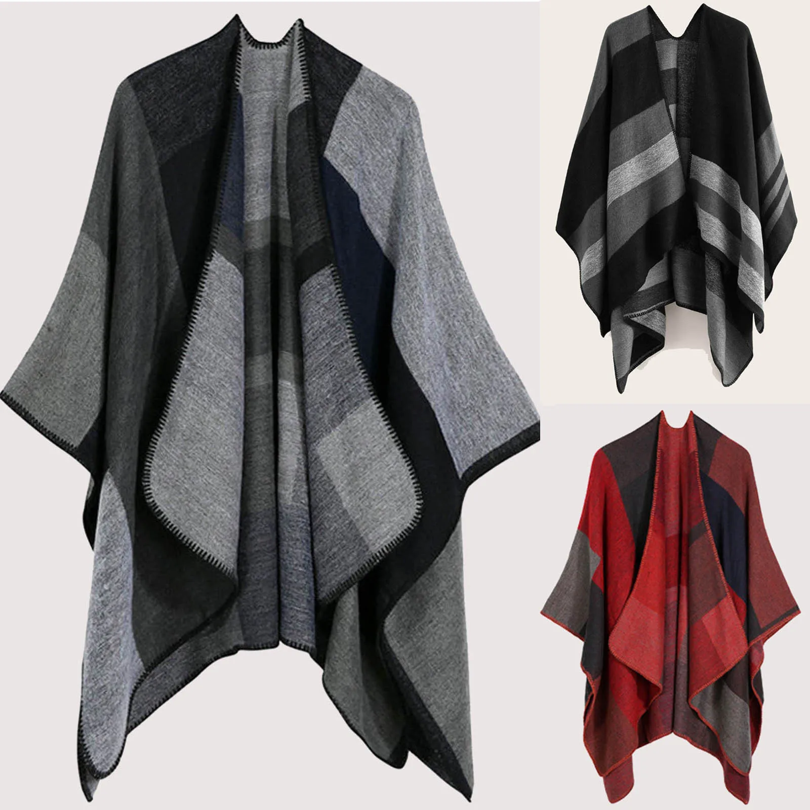 Women Winter Knitted Cashmere  Capes Shawl Cardigans Sweater Coat Poncho For Women Elegant Womens Shawl Bufanda Invierno Mujer