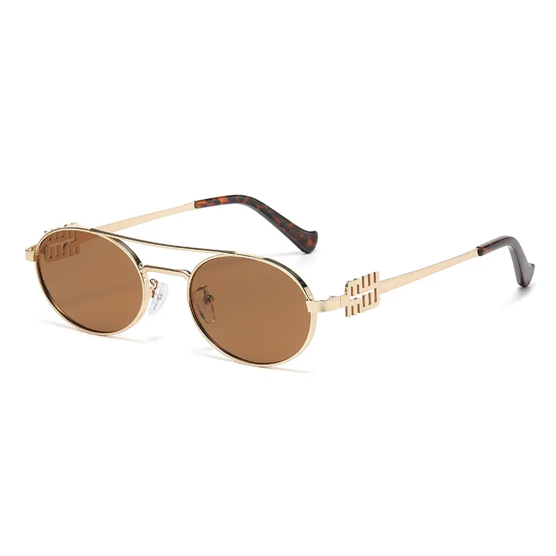 Metall Retro Ovaler Rahmen Doppelbrücken-Sonnenbrille UV-Schutz-Brille