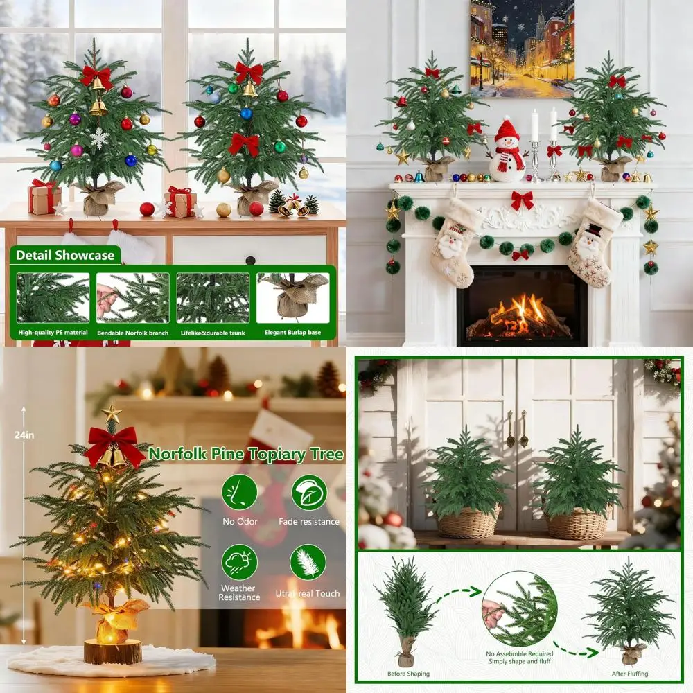 

2-Foot UV-Protected Norfolk Pine Artificial Tree Set with Pot, Suitable for Indoor and Outdoor Use, Ideal for Home Porch and Chr