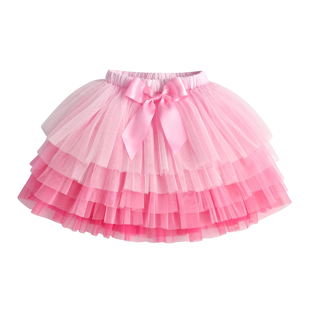 VIKITA Mädchen-Tutu-Rock aus rosa Ombre-Tüll mit Schleifenknoten, für Kinder, Prinzessin, Ballett, Prinzessin, Party, Tanz, lässig, elegant – Detail 5