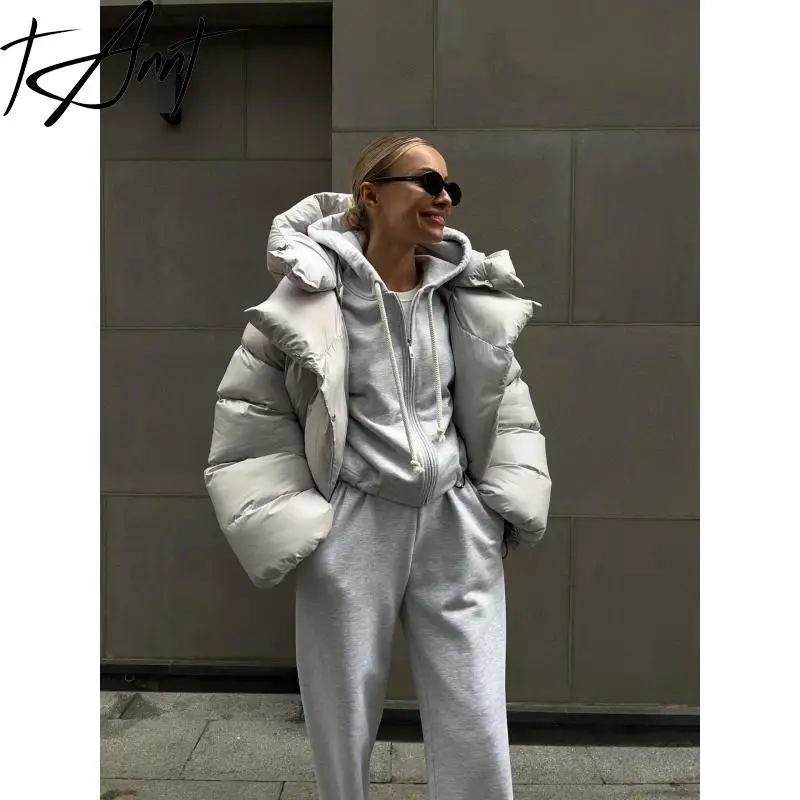 GetSpring Women Parka 2024 Autumn Winter Simple Hooded Quilted Short Outwear Jacket Fashion All Match Loose Leisure Warm Coat