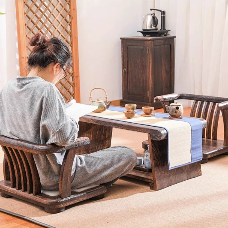 Foldable Tatami Table Solid Wood Japanese Tea Table for Living Room Low Profile Coffee Desk Versatile Desk for Balcony & Bedroom