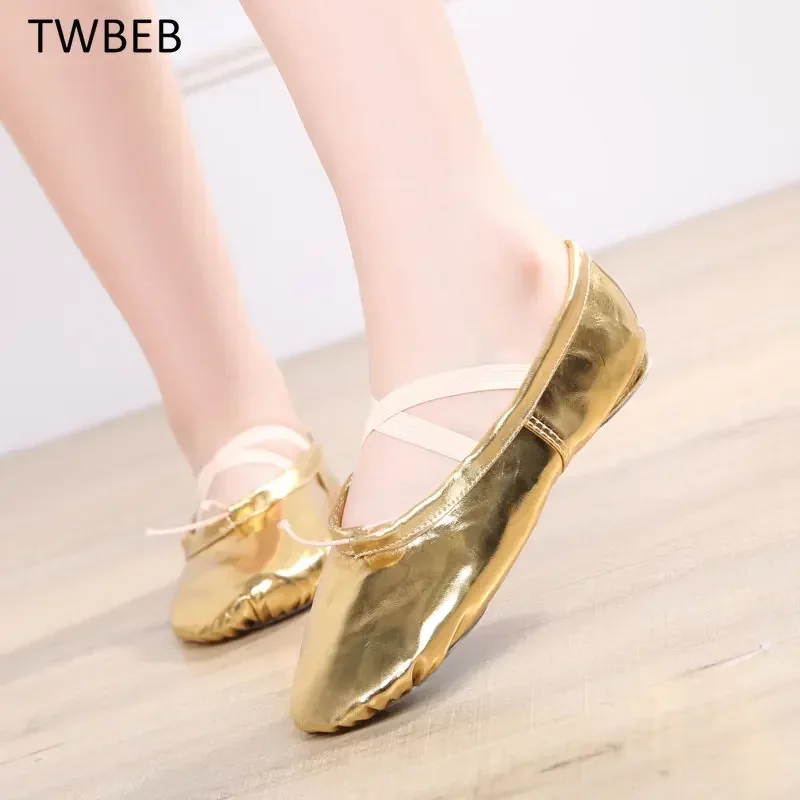 Novo estilo dourado corpo moldar treinamento flip flops yoga ginásio barriga ballet sapatos de dança crianças meninas mulher