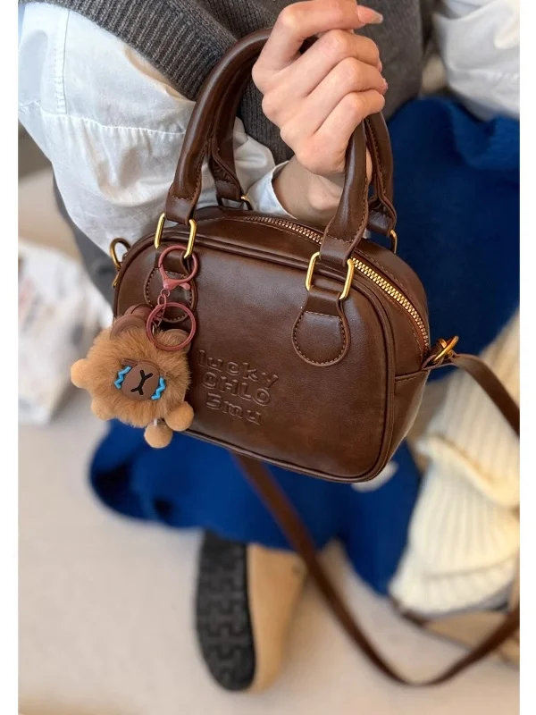 

Небольшая маленькая сумка в стиле ретро, женская сумка через плечо, зимняя модная круглая сумка через плечо, уличная высококачественная искусственная кожа