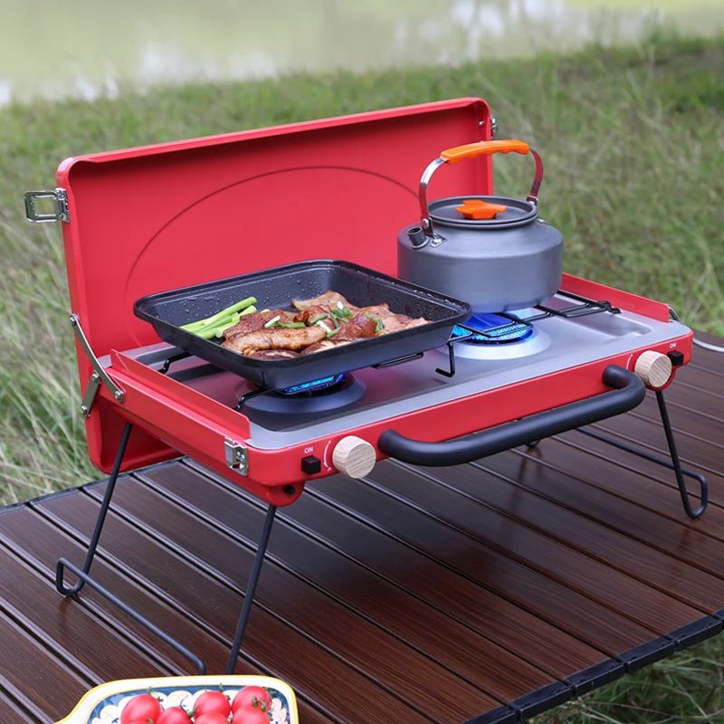

VOOMA Outdoor Windproof Two Burner Gas Stove Stainless Steel Folding Camping