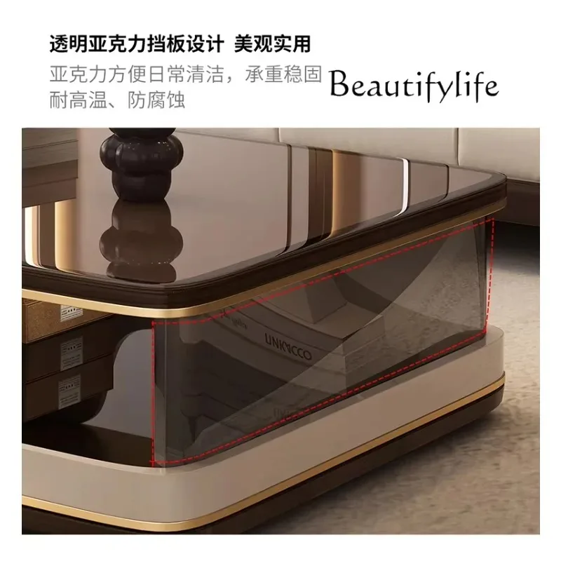 J طاولة القهوة لغرفة المعيشة الحديثة بسيطة البني الزجاج روك بلاطة جديدة الإيطالية الحد الأدنى طاولة شاي الخشب الصلب المنزلية #6