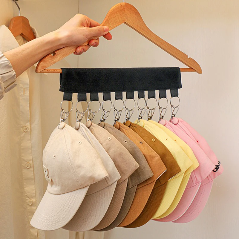 10 Clips Hats Socks Organizer Rack Hanging Peaked Cap Scarf Storage Rack Hanger Multifunctional Closet Wardrobe Storage Holder