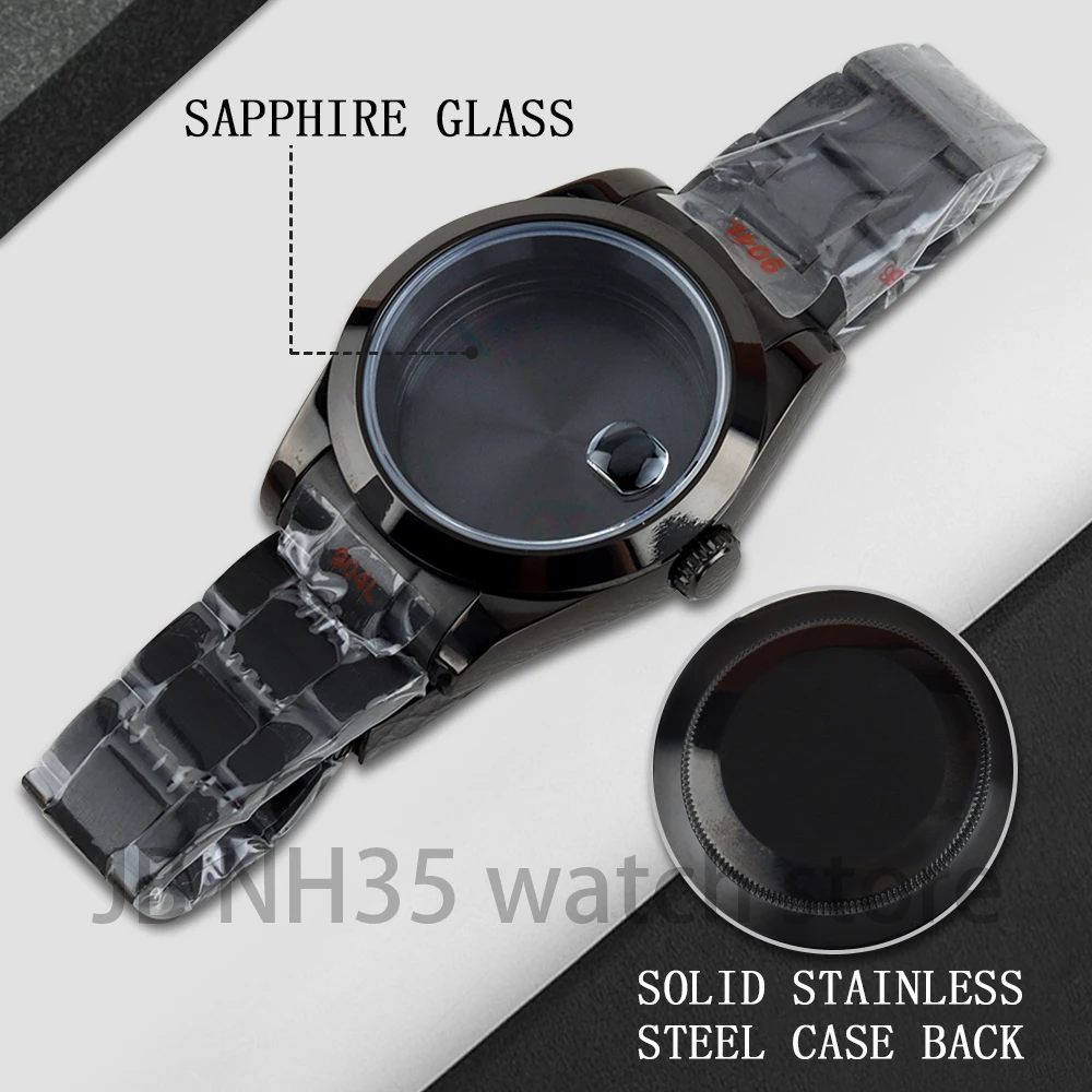 

Black/Gold PVD Oyster Bracelet NH35 Case 36mm/39mm for 28.5mm Dial NH35 NH36 Movement Sapphire Glass Jubilee Strap 316L Steel
