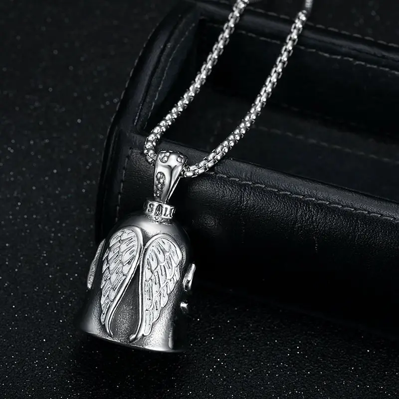 White Wings Bell Motorcyclist Pendant Necklace Motorcycle Bell Riding Exorcism Accessory