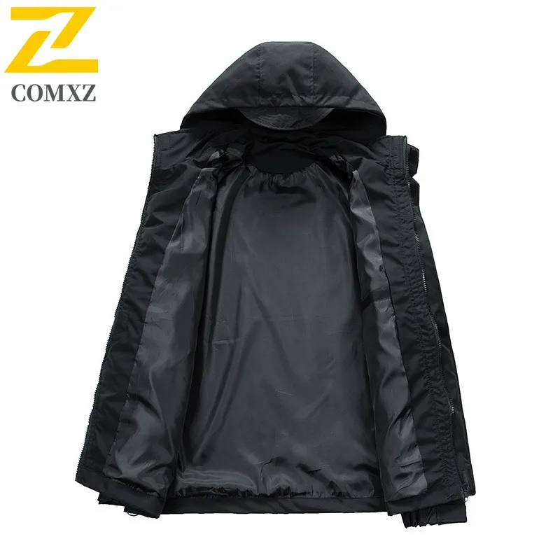 COMXZ Men Hooded Jacket Lightweight Outdoor Waterproof Adventure Hunting Fly Fishing Windbreaker Jackets Autumn Gorpcore Coat