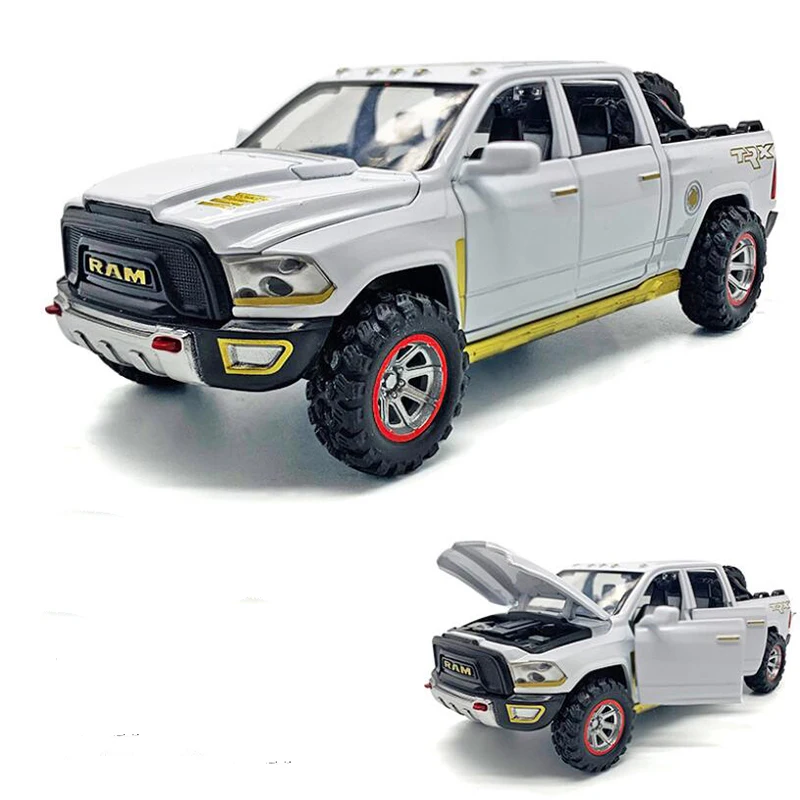 1:32 lega Dodge Ram TRX Pickup modello di auto metallo pressofuso suono del veicolo e luce tirare indietro collezione di auto giocattoli per i regali dei bambini