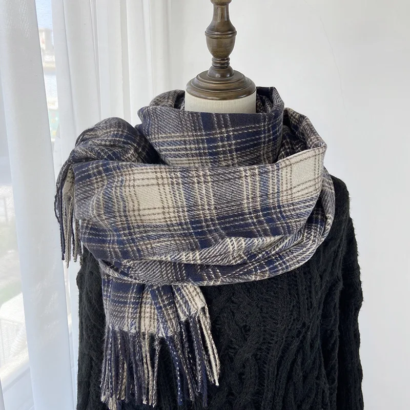 Bufanda de Cachemira a cuadros de marca de lujo para mujer, Pashmina cálida, pañuelo, silenciador, chales y chales para mujer, manta para mujer, bufandas