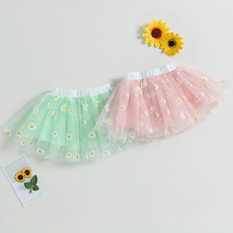 

Kids Girls Tutu Skirt Pink Princess Cute Flower Print Tulle Skirt Summer Elastic Waist Skirt for Casual Daily