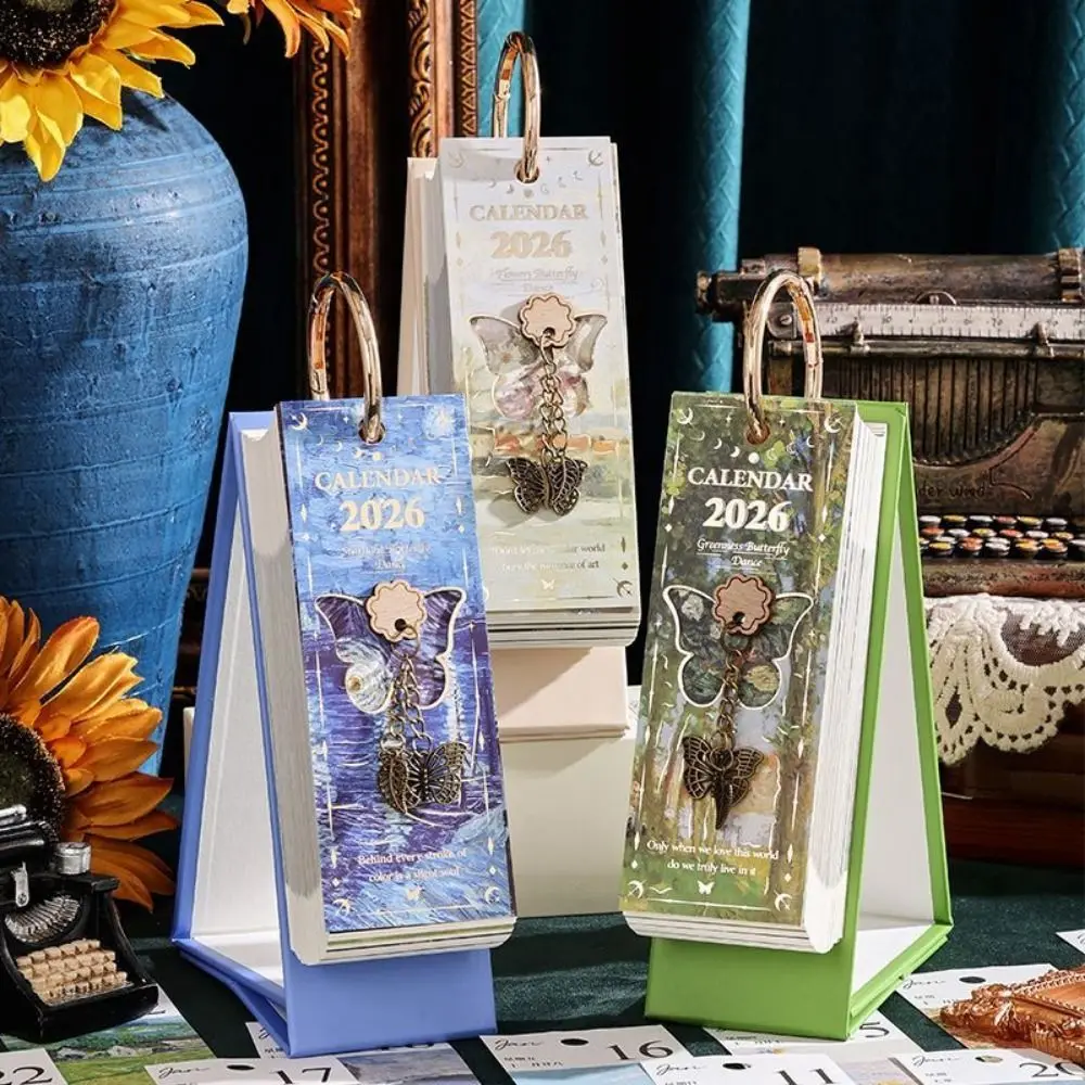 365 Days 2026 Desktop Calendar Hand-torn Design Vertical Format Daily Planner Hollow Butterfly Date Display Standing Calendar